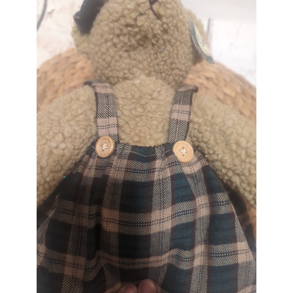 Geppeddo VTG 15 Inch Collectable Poseable Plush Bear With Green Tan Plaid Dress - Picture 9 of 10
